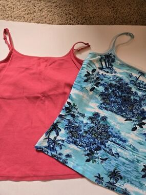 Two 90s Camis. Express Women's Coral Pink Cami And Blue Hawaiian Tank